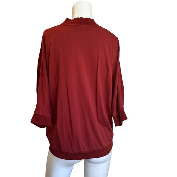 adolfo dominguez Red V Neckline Viscose Satin Blouse 3/4 Sleeves sz S Flawed - Picture 3 of 9